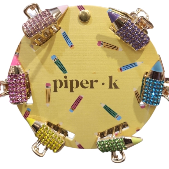 ✏️🔹️ Piper K Muliticolor Metal Hair Pencil Rhinestone Clips Set ✨️✏️ - Picture 2 of 3